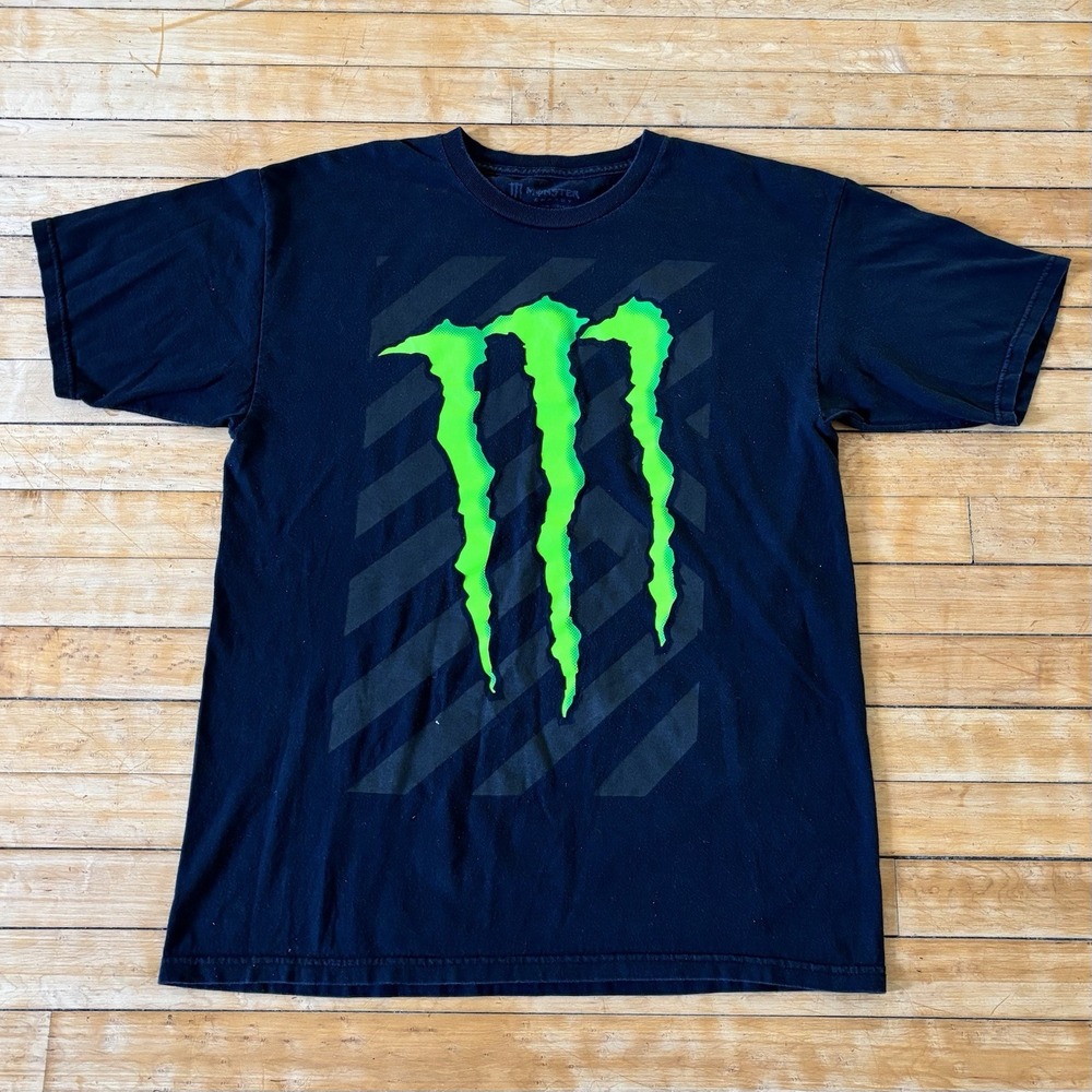 VTG Monster Energy T-Shirt Big Logo Size L Grunge y2k Skater Black Racing